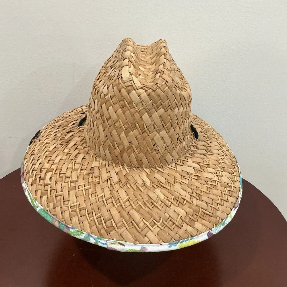 Hemlock Hat Company Straw Beach Sun Hat One Size Chin Strap Elephant Print